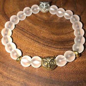 Silver and Gold Plated Owl Clear Beads Bracelet